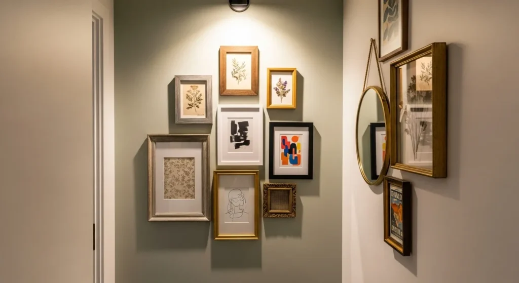 Vertical gallery wall design for small spaces and apartments