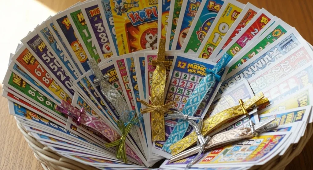 Creative ways to arrange scratch off lottery tickets in a gift basket
