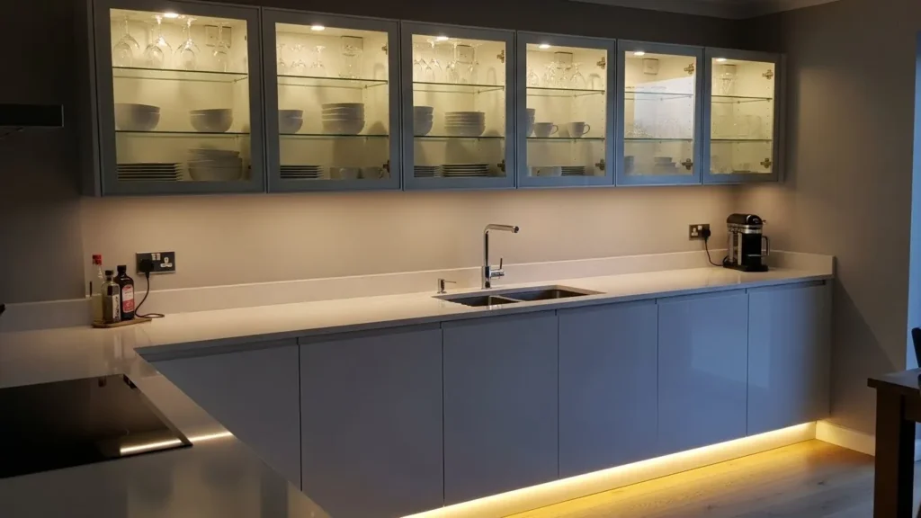 LED strip lighting inside kitchen cabinets