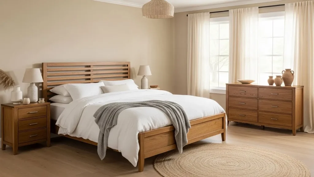 Natural materials used in master bedroom design