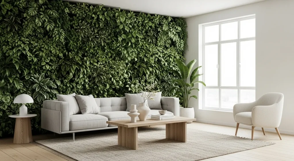 Plant accent wall ideas for living room