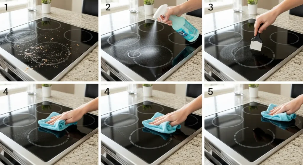 Step-by-step glass cooktop cleaning routine
