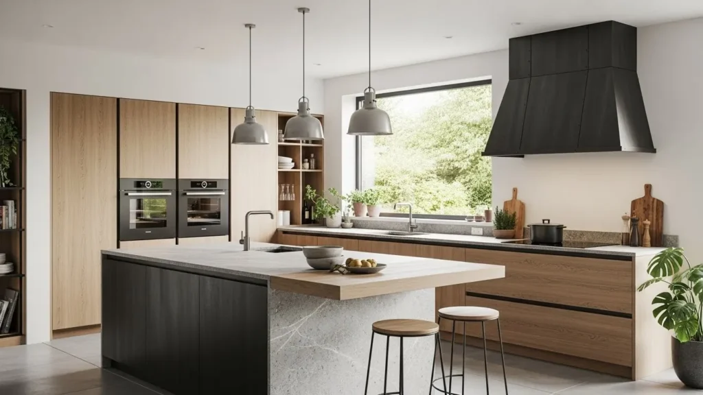 Textured surfaces in open kitchen design