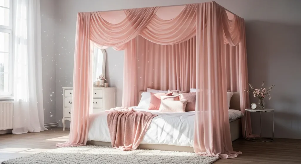Blush pink canopy bedroom