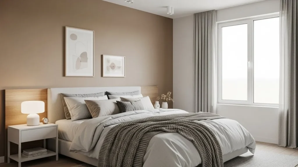 Mocha color bedroom with warm earth tones