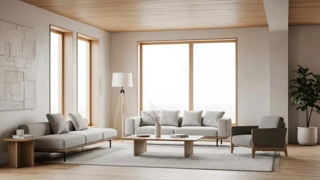 Minimalist modern living room with clean layout
