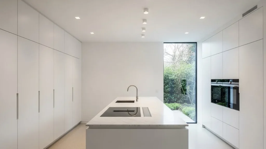 Recessed lighting in a modern kitchen