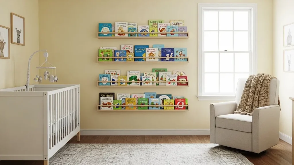 Nursery ideas with floating shelves for books