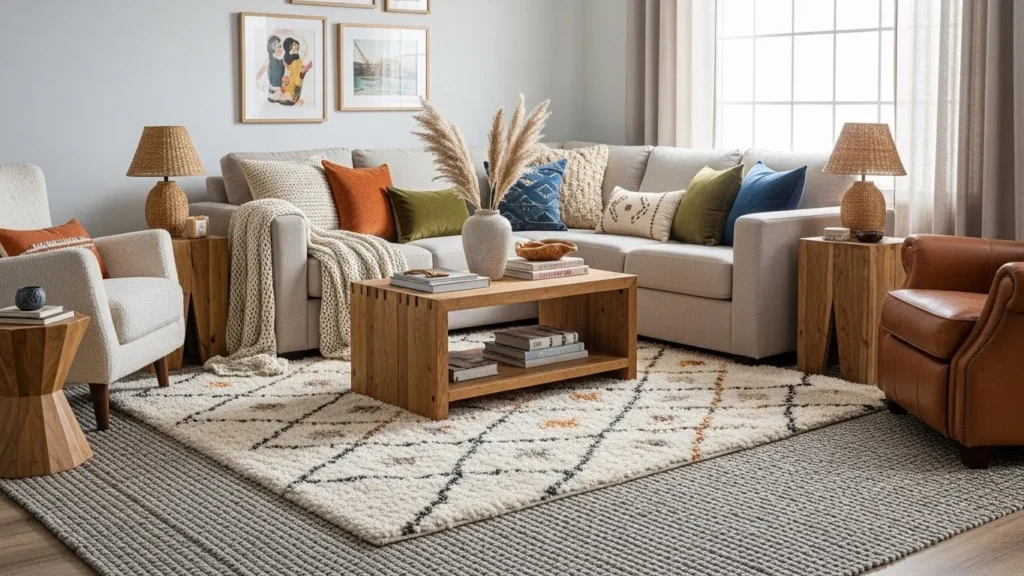 Textured interior design with layered materials