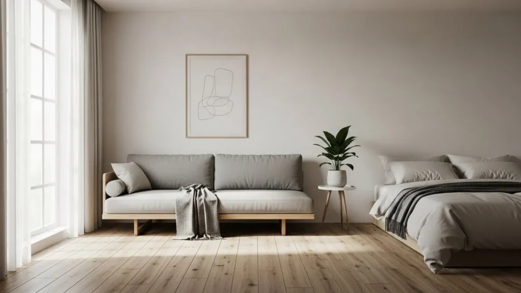 Minimalist bedroom with a simple couch design
