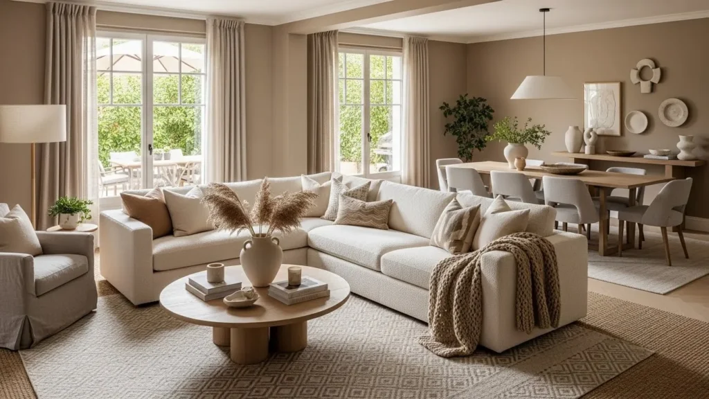 Mushroom color walls with soft neutral decor