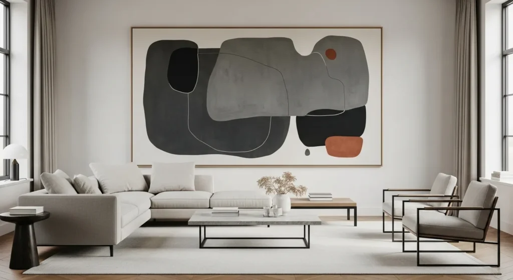 Large art accent wall living room ideas