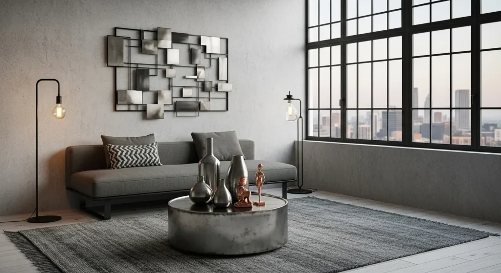 Concrete style accent wall in living room