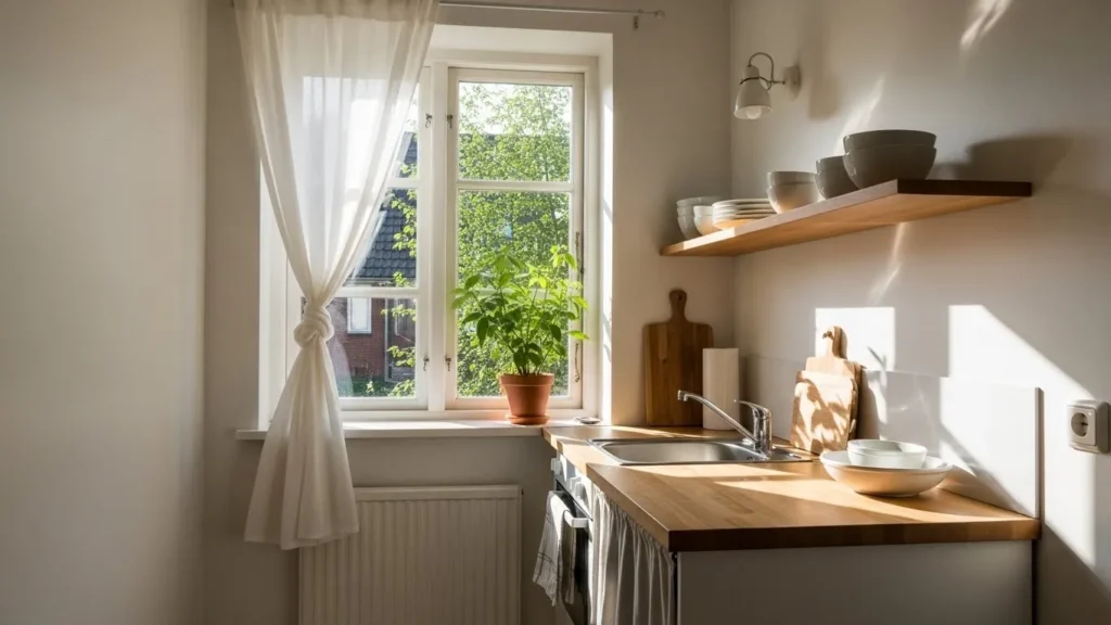 Natural light brightening and expanding a small kitchen