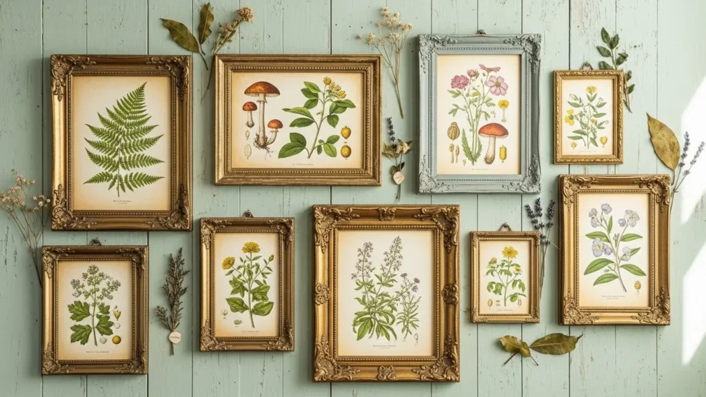 Vintage botanical wall art for cottagecore decor
