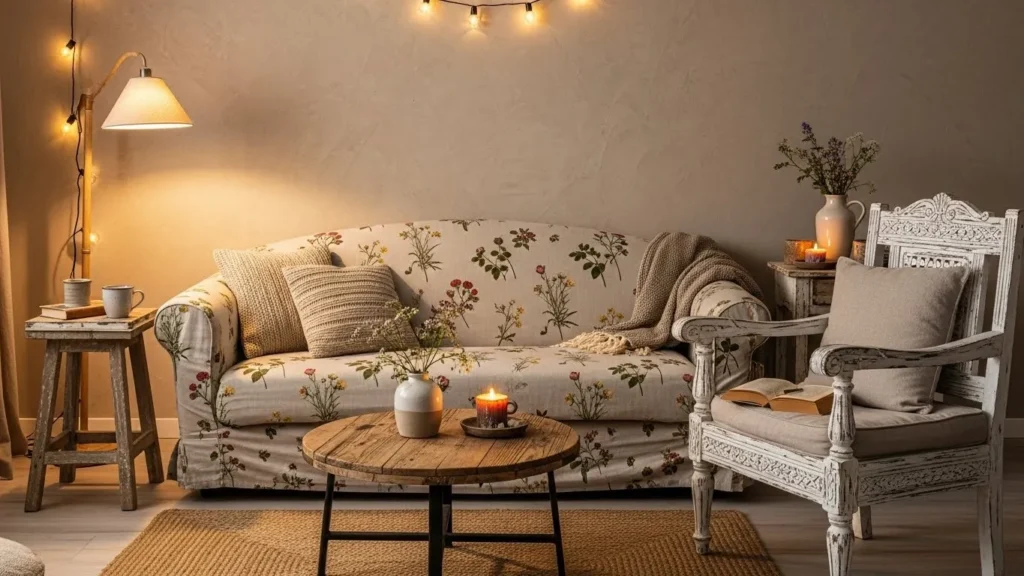 Textured walls in cottagecore decor style