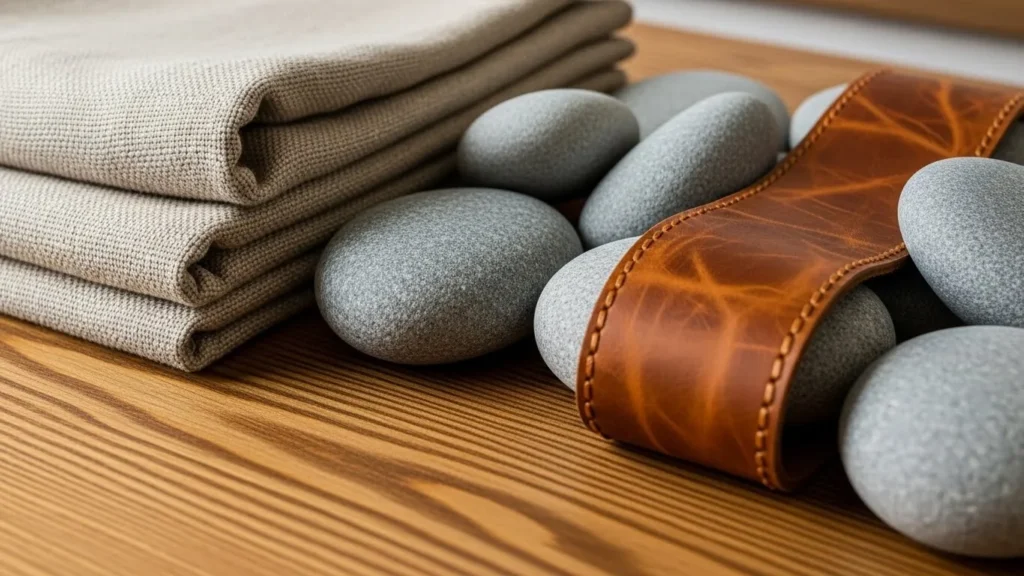 Textured materials used in modern rustic decor