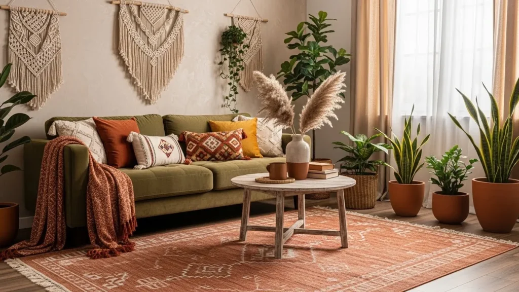 Earthy color palette used in boho home decor