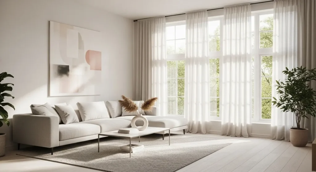 Natural light contemporary living room with large windows