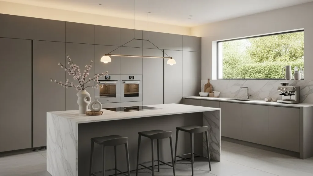 Mushroom gray kitchen cabinet color idea