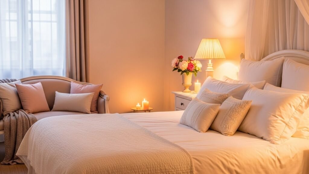 Romantic bedroom seating area with couch