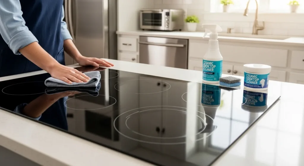 Weekly deep cleaning of a glass cooktop