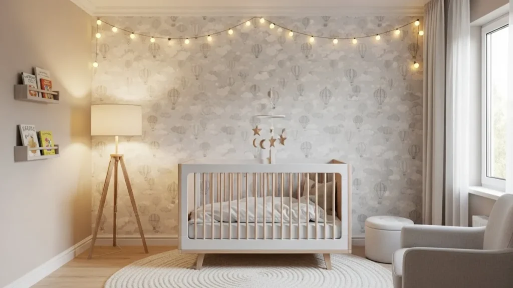 Nursery accent wall ideas using wallpaper