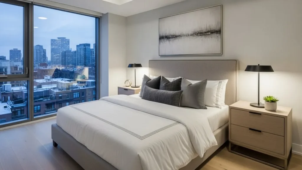 Minimalist nightstand design in master bedroom