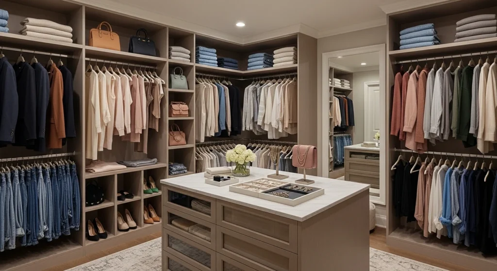 organized color coordinated closet