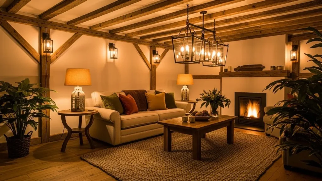 Rustic home decor with soft warm lighting