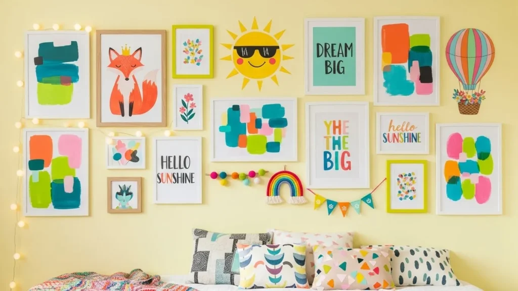 Playful bedroom gallery wall ideas