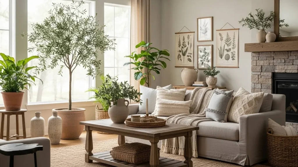 Indoor plants in modern rustic home decor