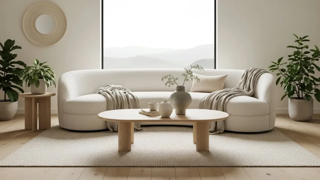 Modern organic decor featuring curved furniture and soft shapes