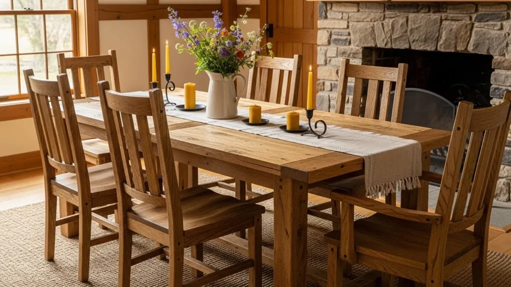 Rustic home decor featuring sturdy wooden furniture