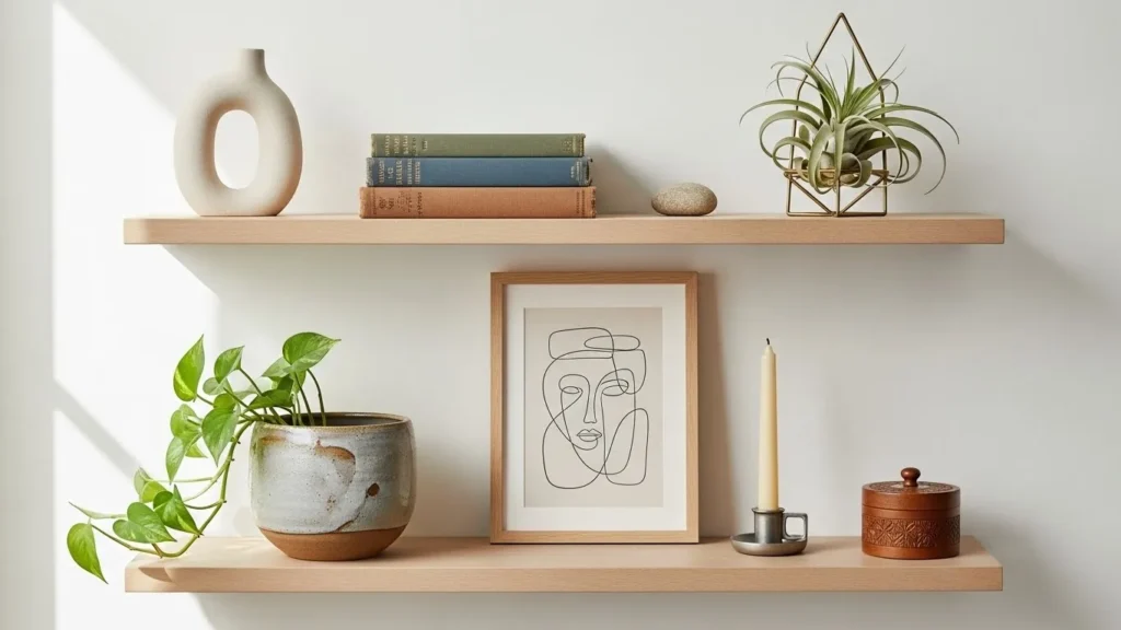 Minimalist shelf with personal decor items