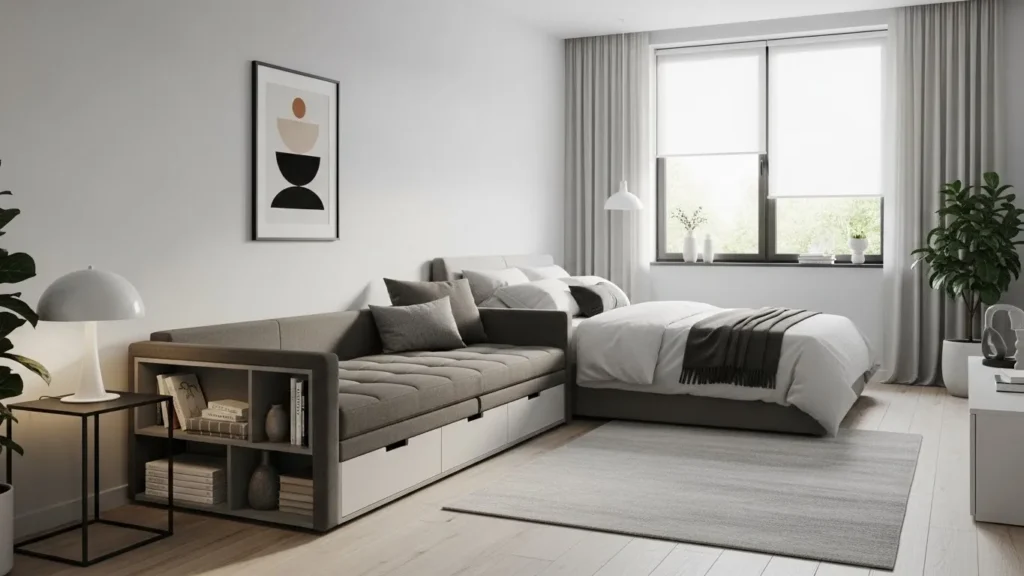 Bedroom couch with built-in storage underneath