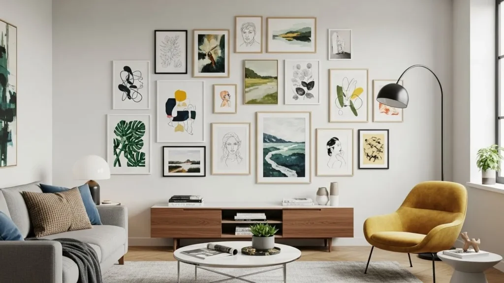 Art only living room gallery wall ideas