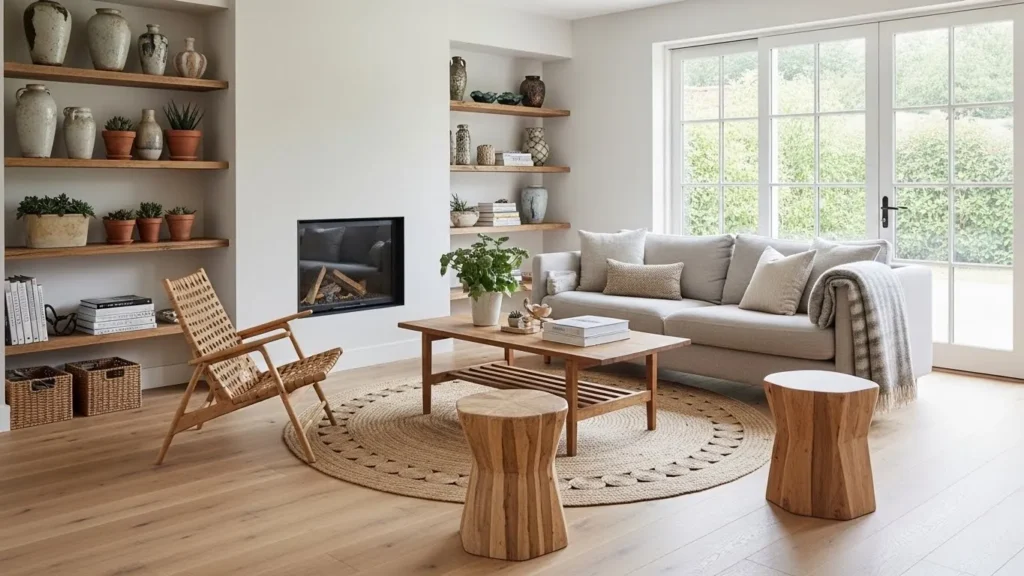 Open and airy modern organic decor living space