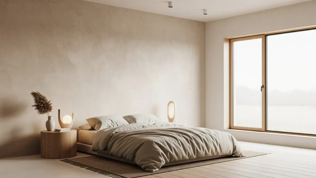 Textured plaster bedroom accent wall