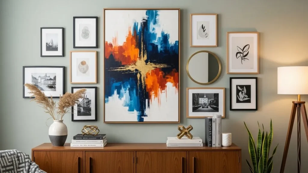 Statement art living room gallery wall