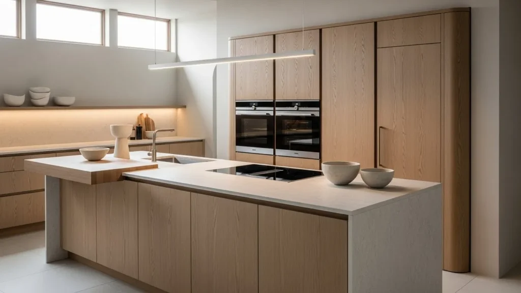 Integrated appliances in organic modern kitchen