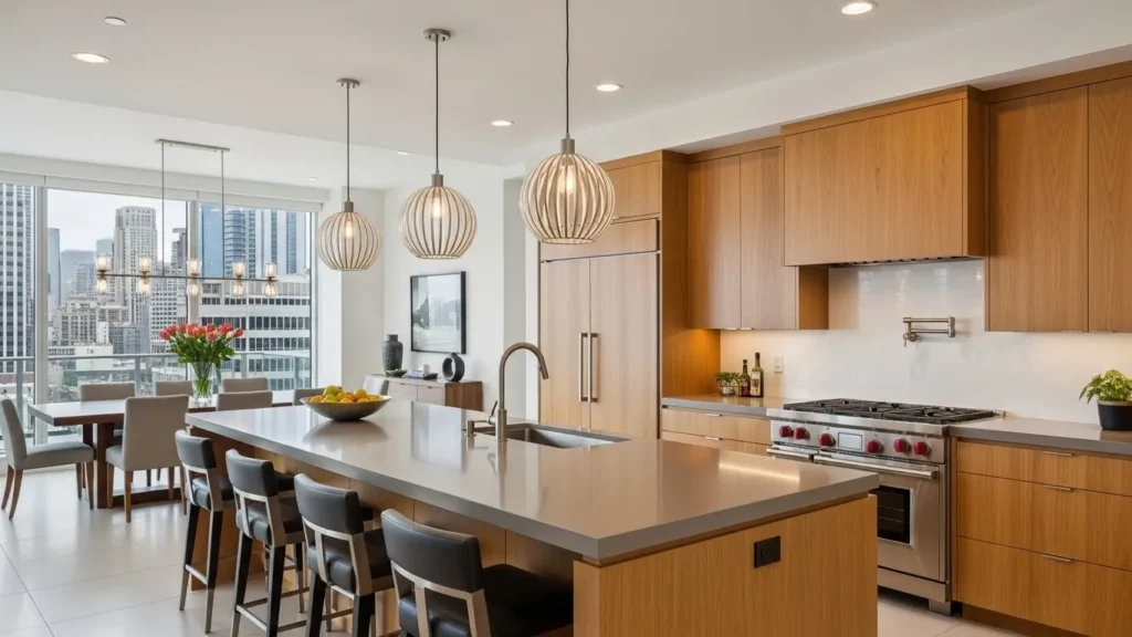 Dream house kitchen with island and pendant lighting