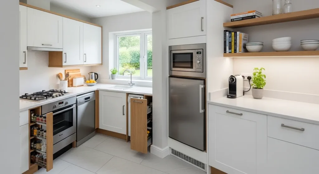 Well-organized small kitchen appliance layout
