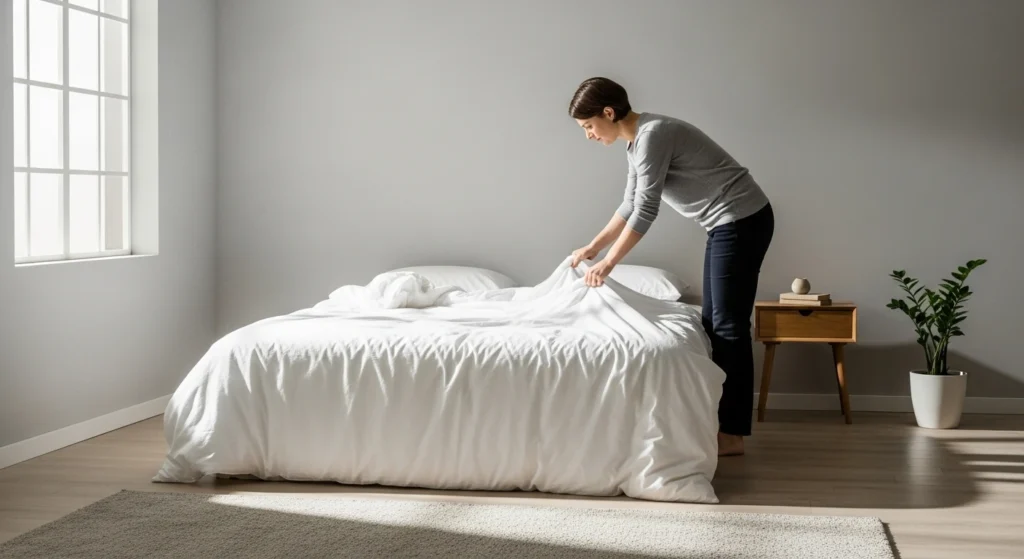 making bed daily habit organized bedroom