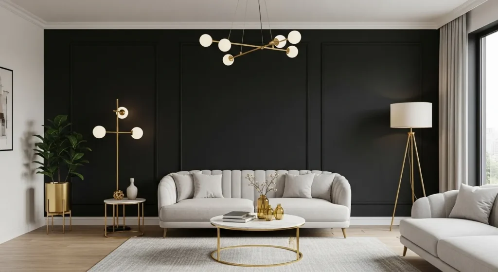 Black accent wall in modern living room