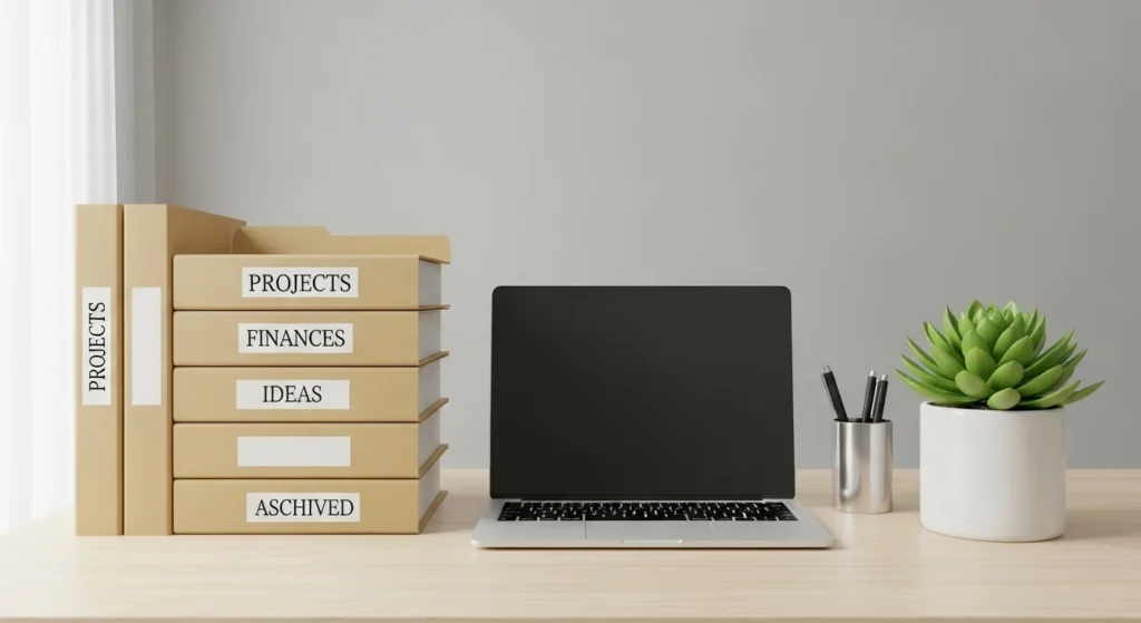 organized paperwork and folders on desk