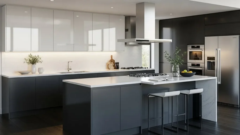 Mixed finish two tone kitchen cabinets