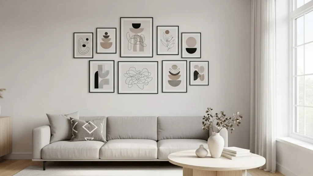 Classic black frame living room gallery wall