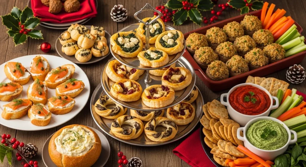 Plated Christmas appetizers with elegant presentation