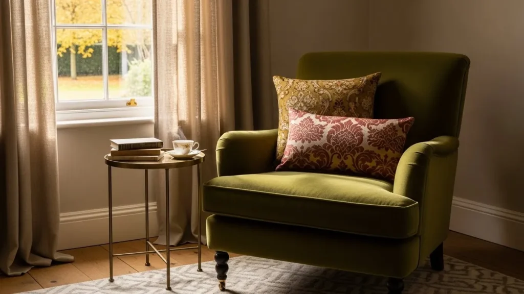 Vintage home decor using velvet, linen, and brocade fabrics for elegance